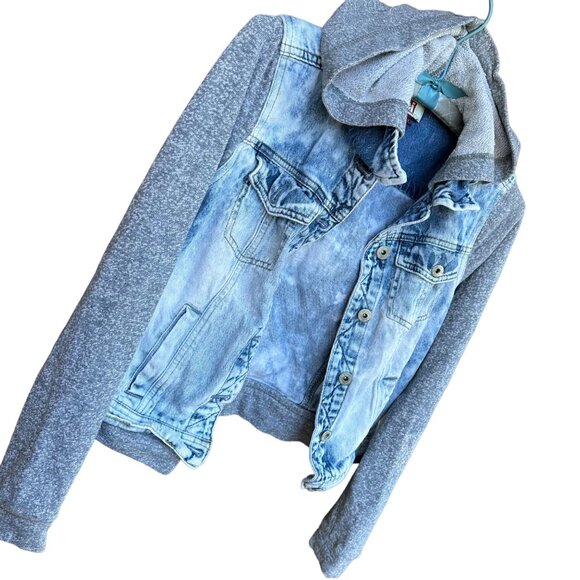 Lei Denim Hooded Light Blue Gray Acid Wash Jacket Size S - Picture 5 of 9